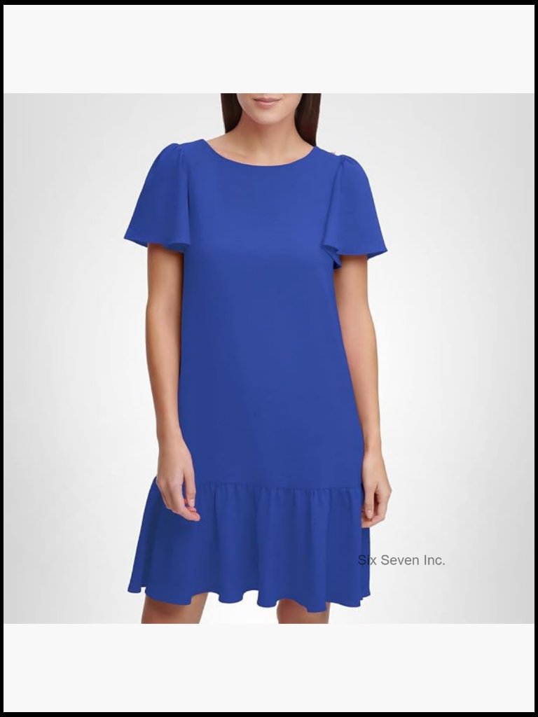 Flutter Sleeve Jewel Neck Shift Mini Dress With Ruffle Hem